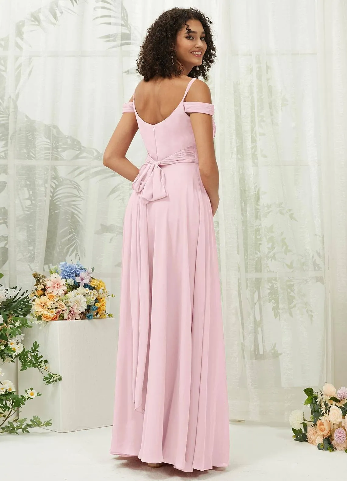 Blush Sweetheart Chiffon Convertible Bridesmaid Dress Pocket