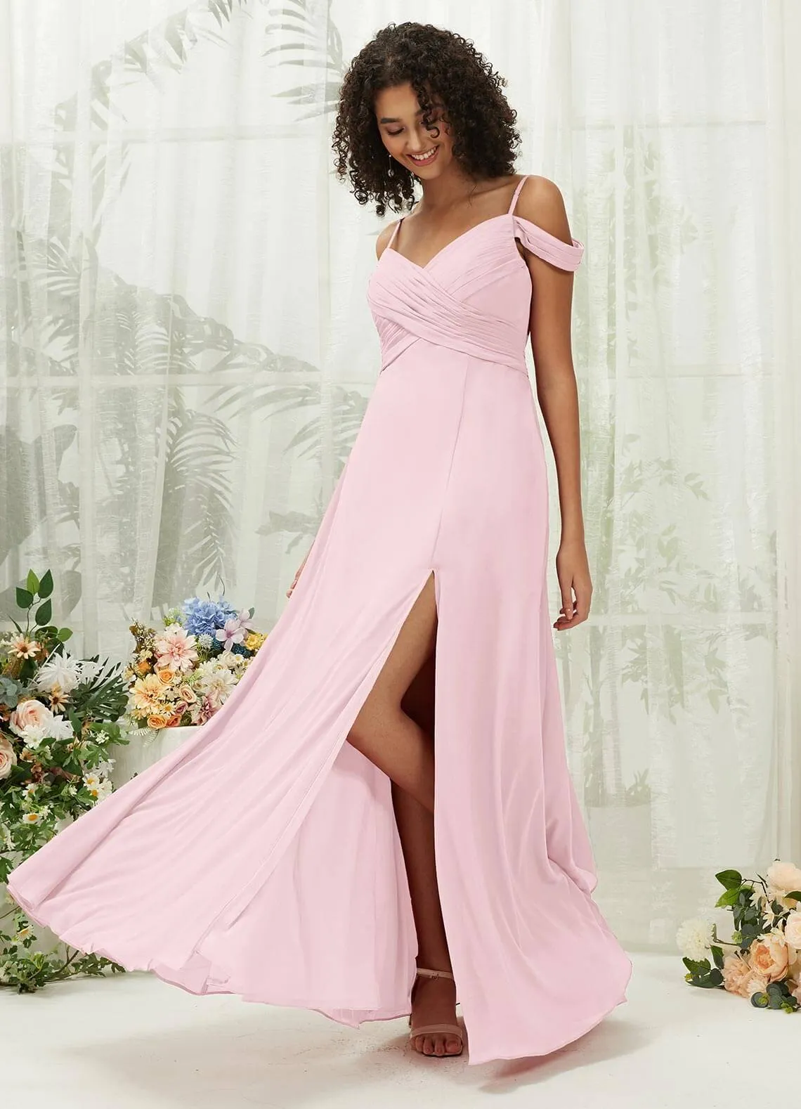 Blush Sweetheart Chiffon Convertible Bridesmaid Dress Pocket