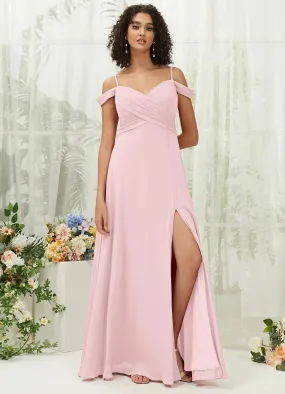 Blush Sweetheart Chiffon Convertible Bridesmaid Dress Pocket