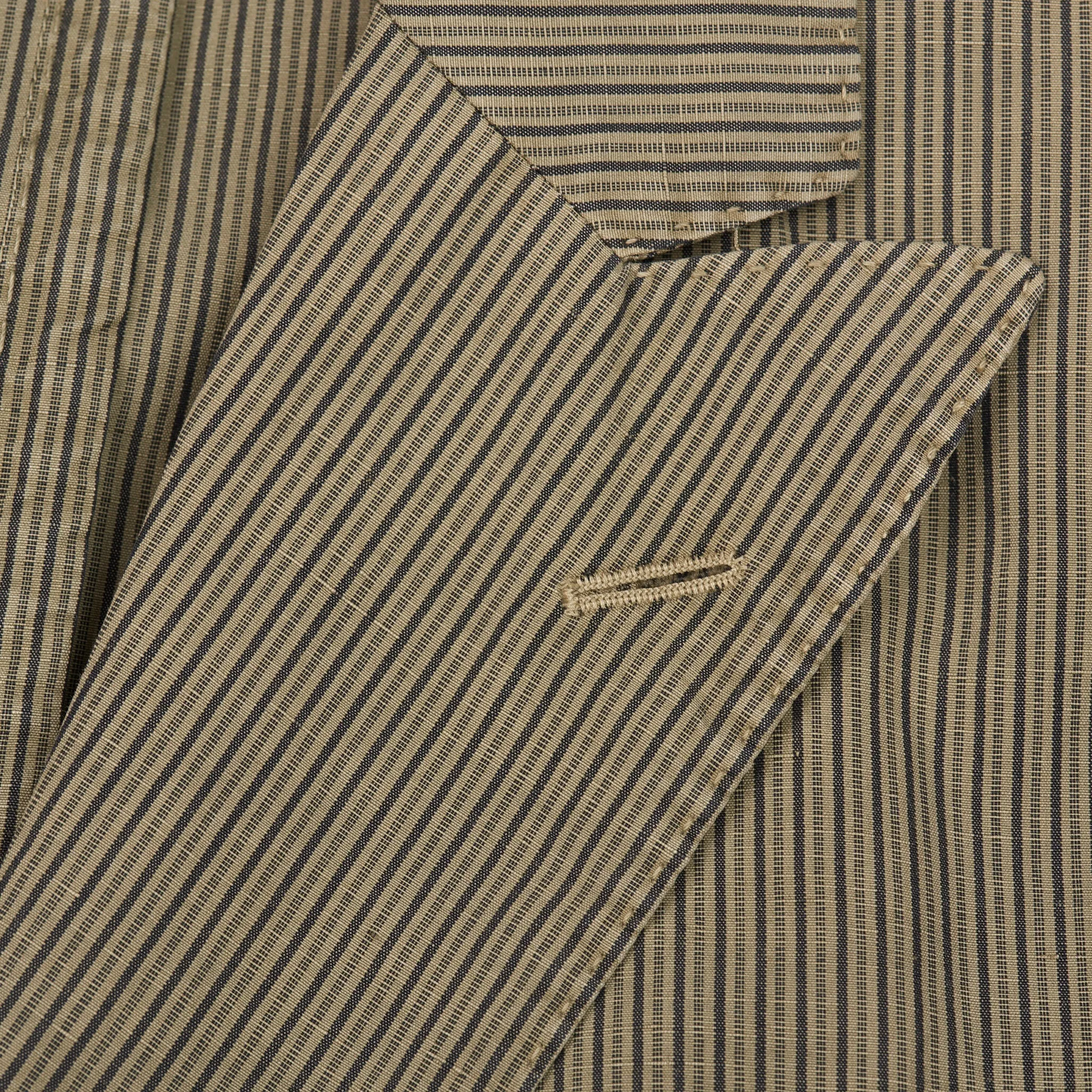 BOGLIOLI "K. Jacket" Khaki Striped Cotton-Linen-Mohair Peak lapel Jacket 48 NEW US 38