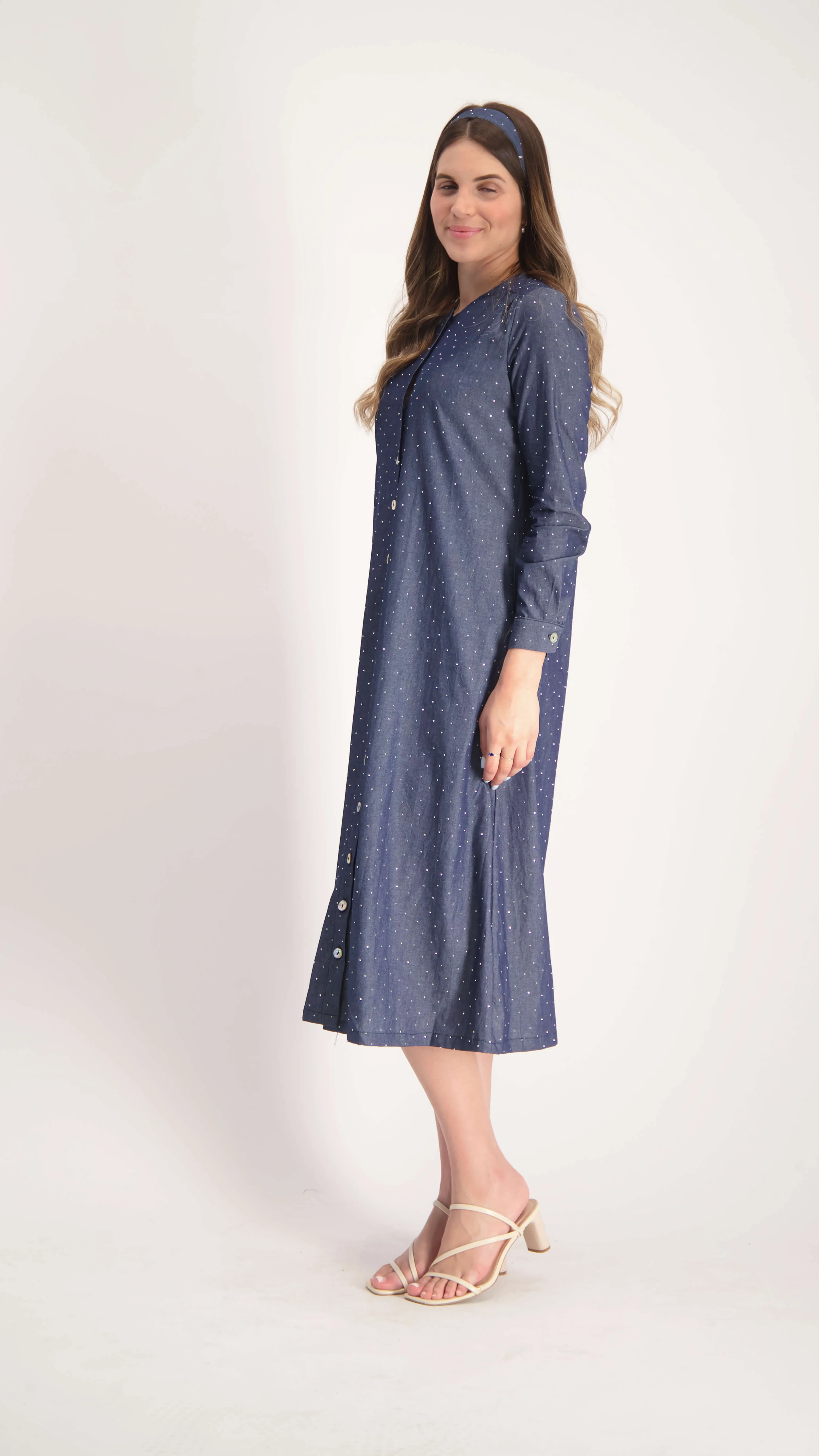 Button Dress With Belt / Navy jeans Nitti