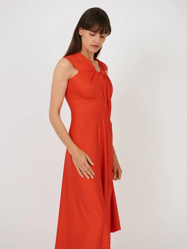 Cap Sleeve Draped Dress In Red