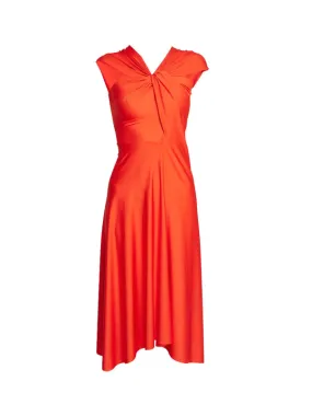 Cap Sleeve Draped Dress In Red