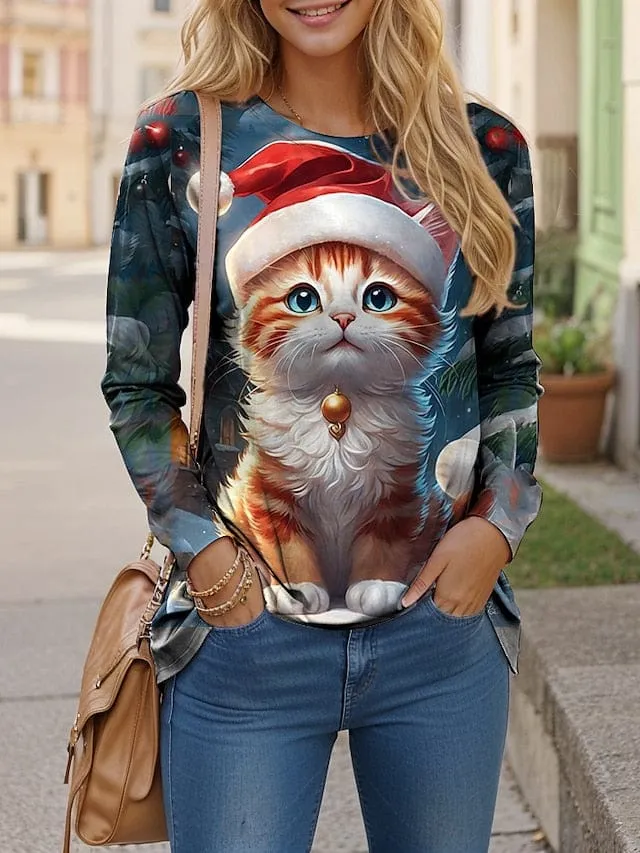 Cat 3D Print Women's Long Sleeve Tee