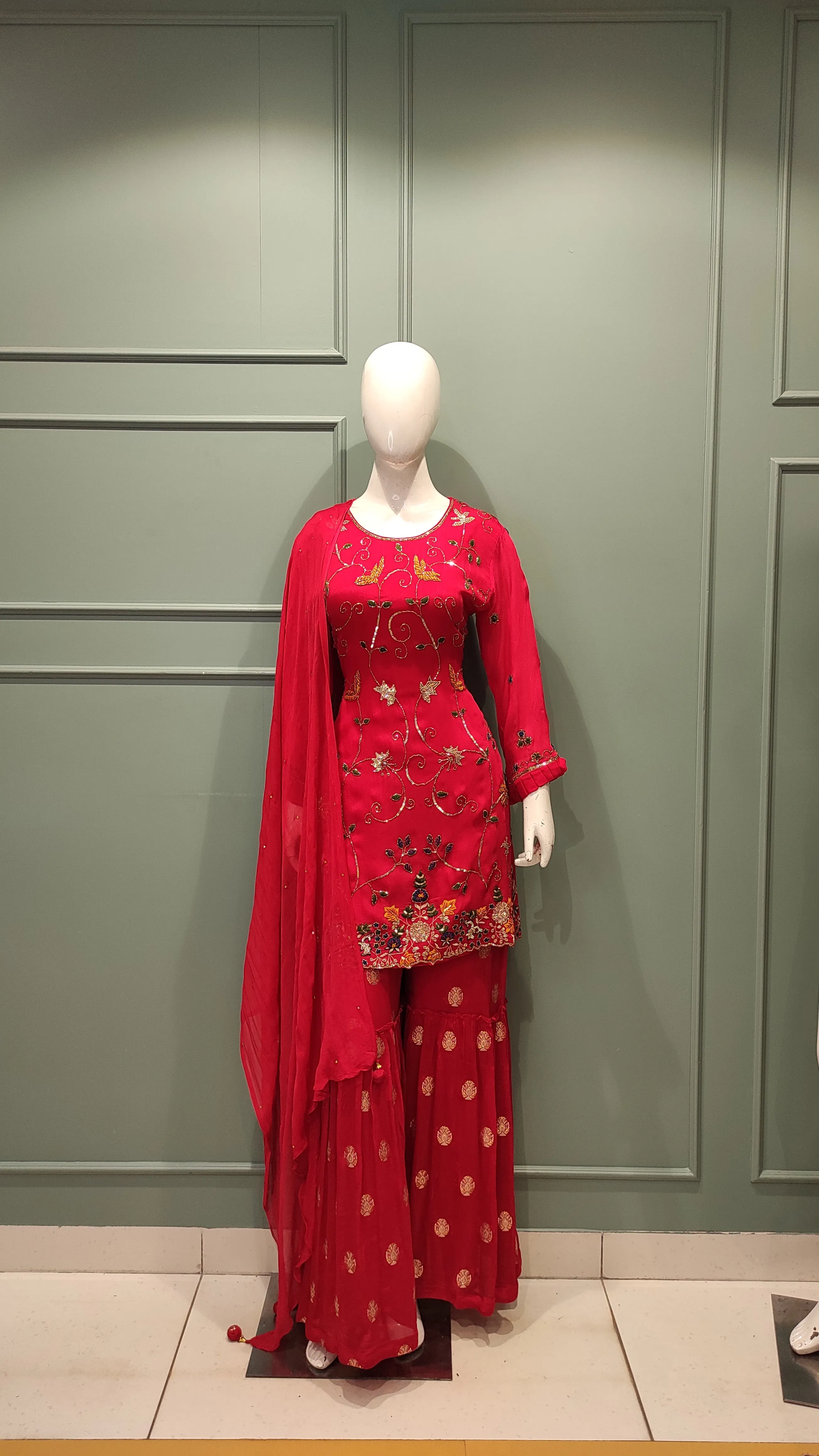 Chinon Gharara Suit with Pearl Embroidery