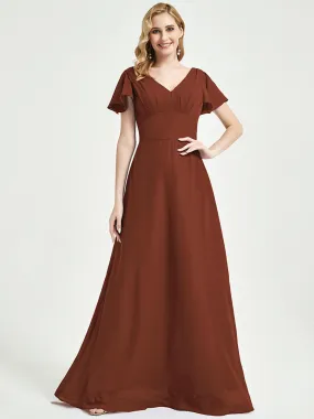 Cinnamon Rose Ruffle Sleeve Backless Chiffon Empire Bridesmaid Dress