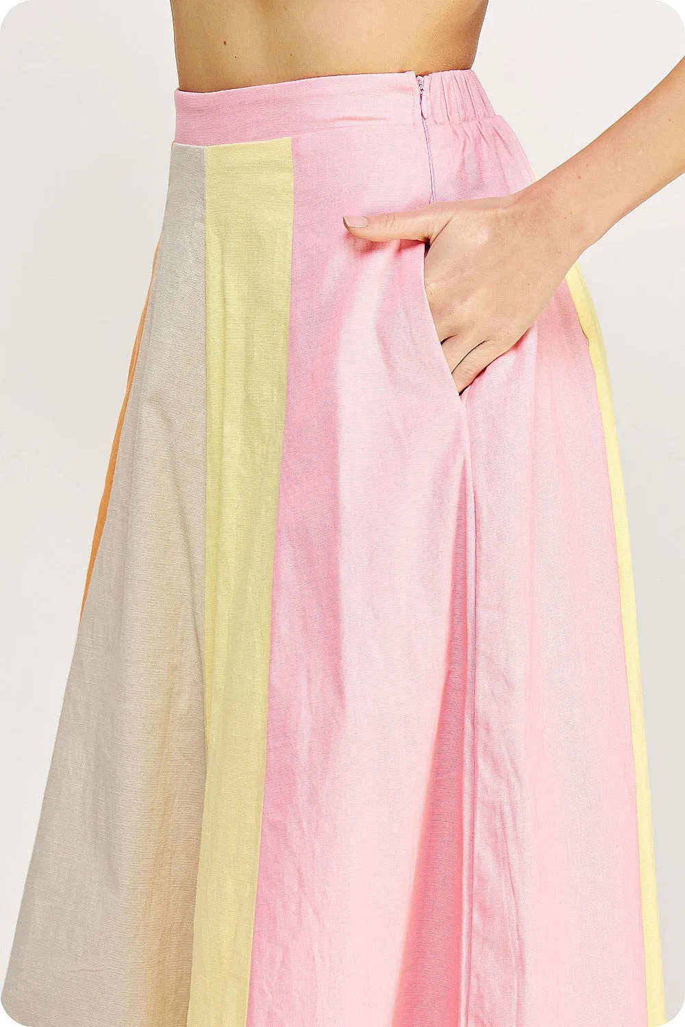 Color Block Linen Long Skirt