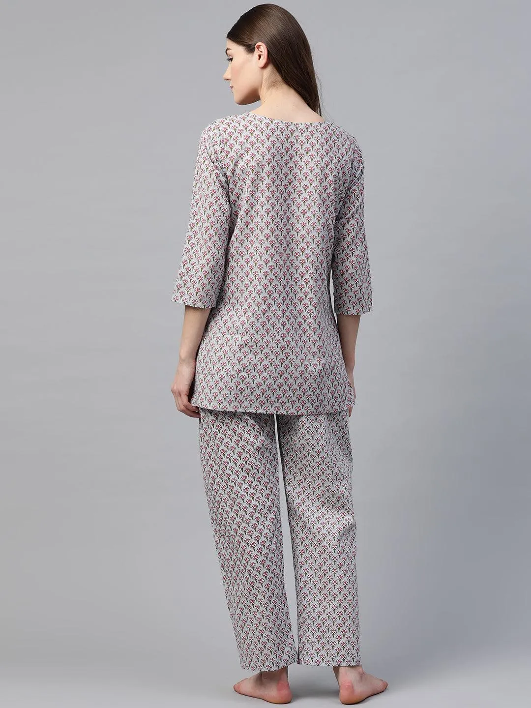 Divena Grey Printed Loungewear/Nightwear