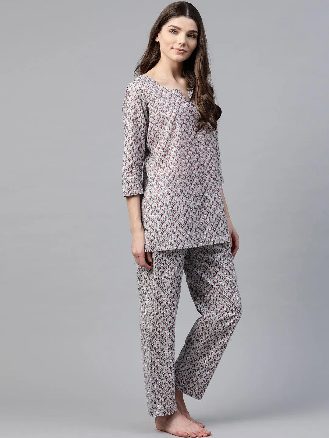 Divena Grey Printed Loungewear/Nightwear