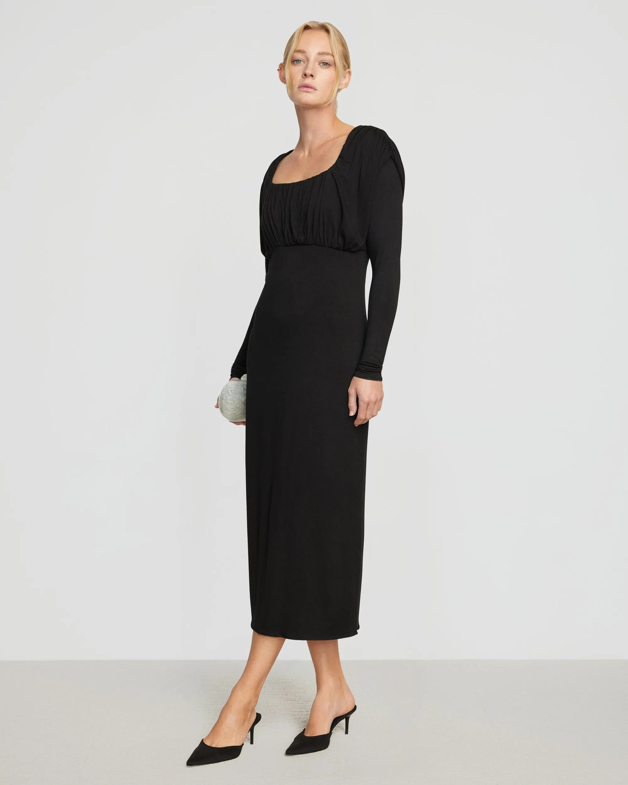 Espe Ruched Long-Sleeve Maxi Dress