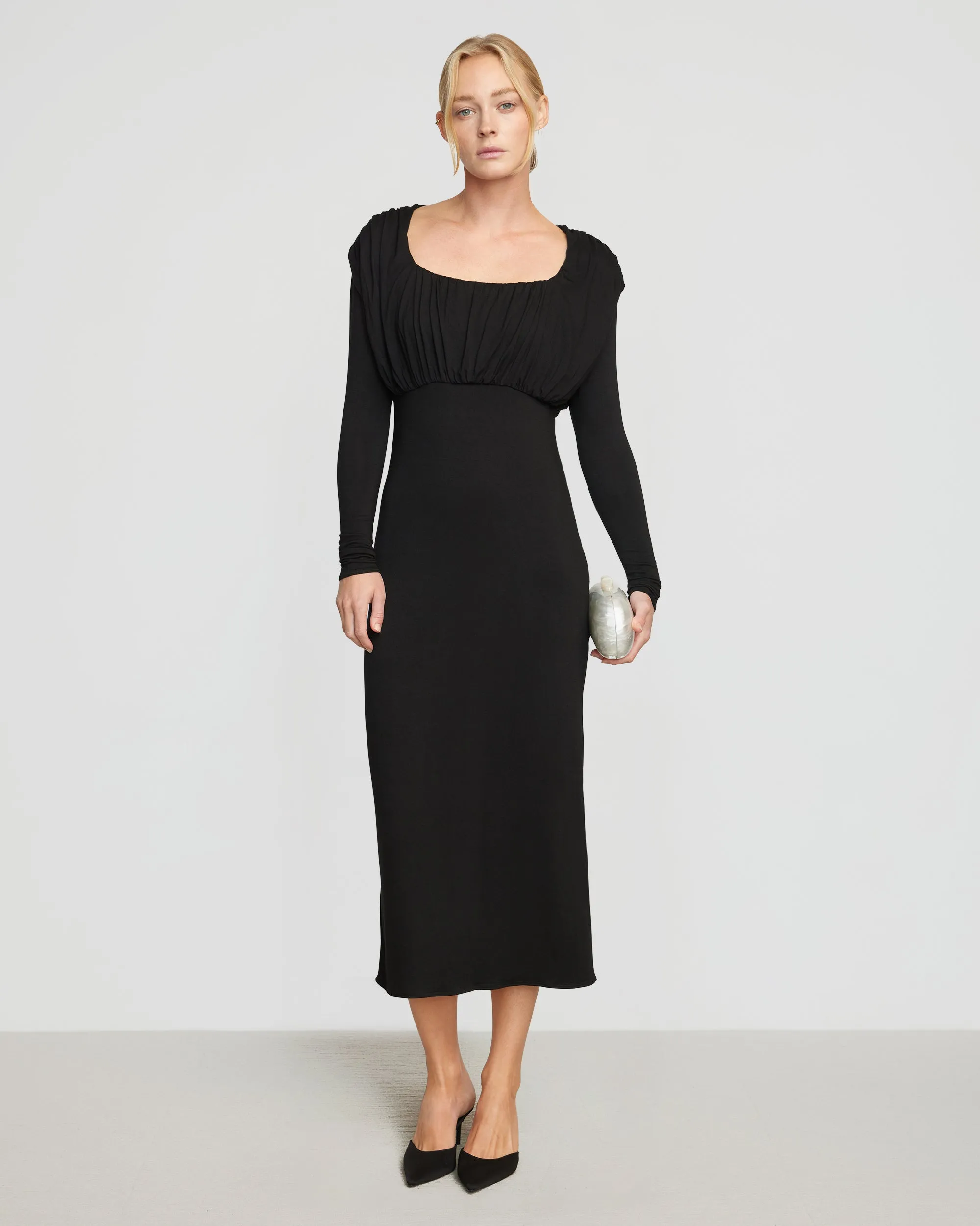 Espe Ruched Long-Sleeve Maxi Dress