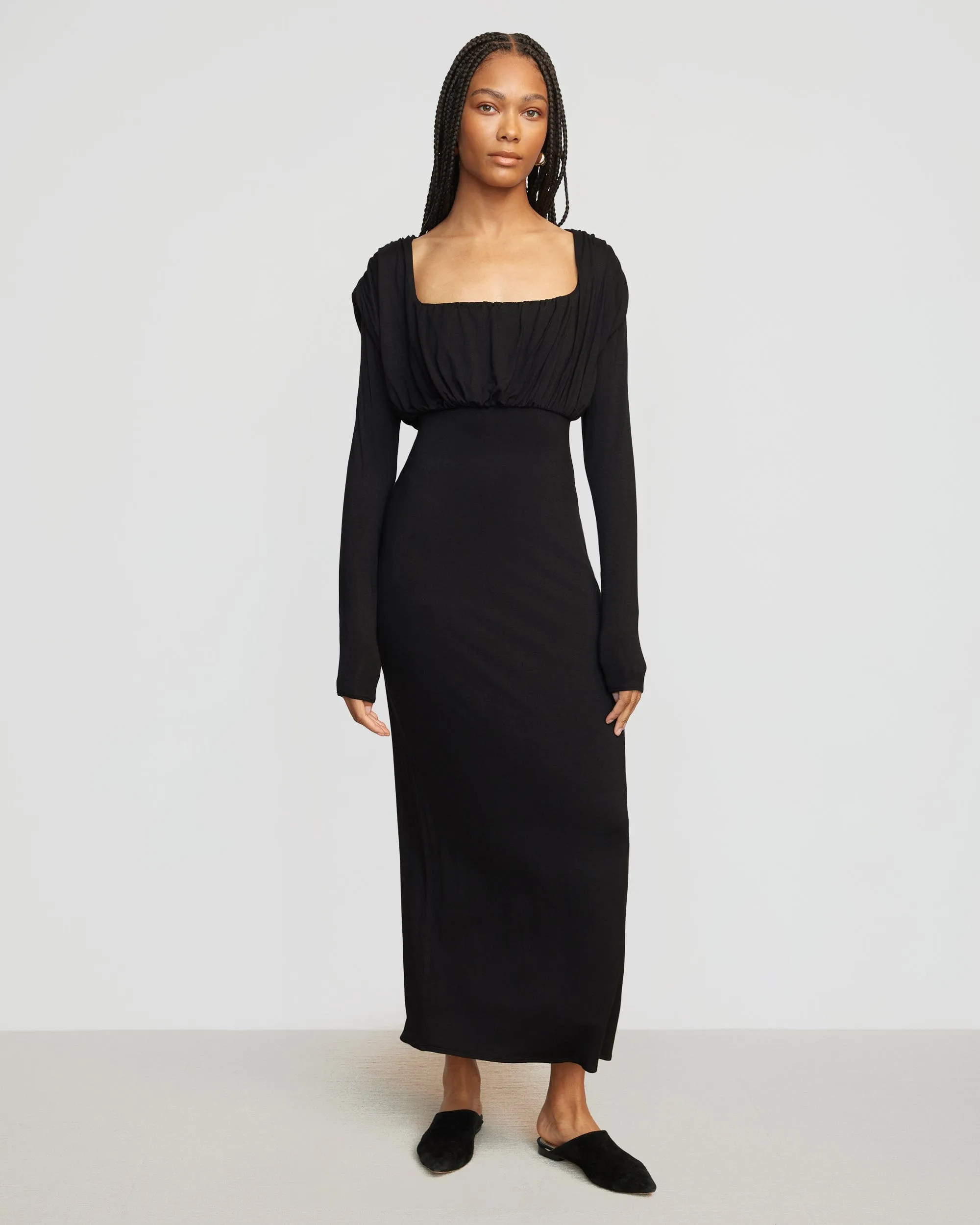 Espe Ruched Long-Sleeve Maxi Dress