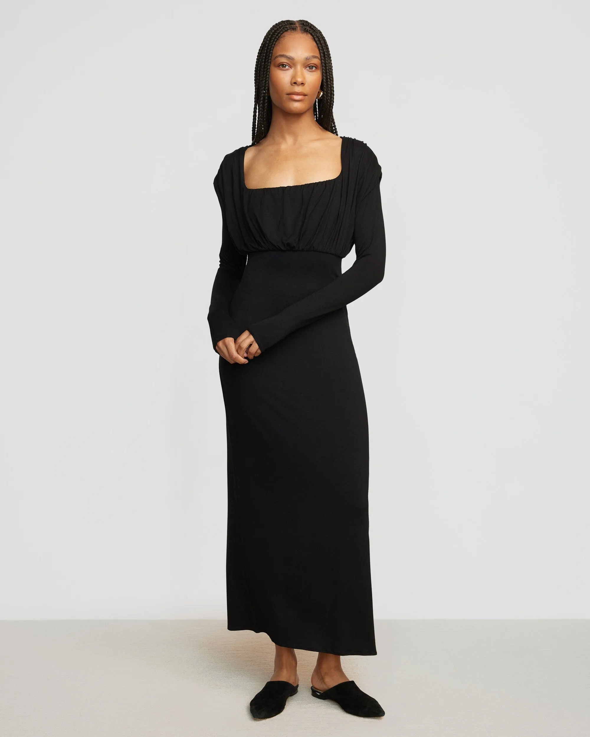 Espe Ruched Long-Sleeve Maxi Dress