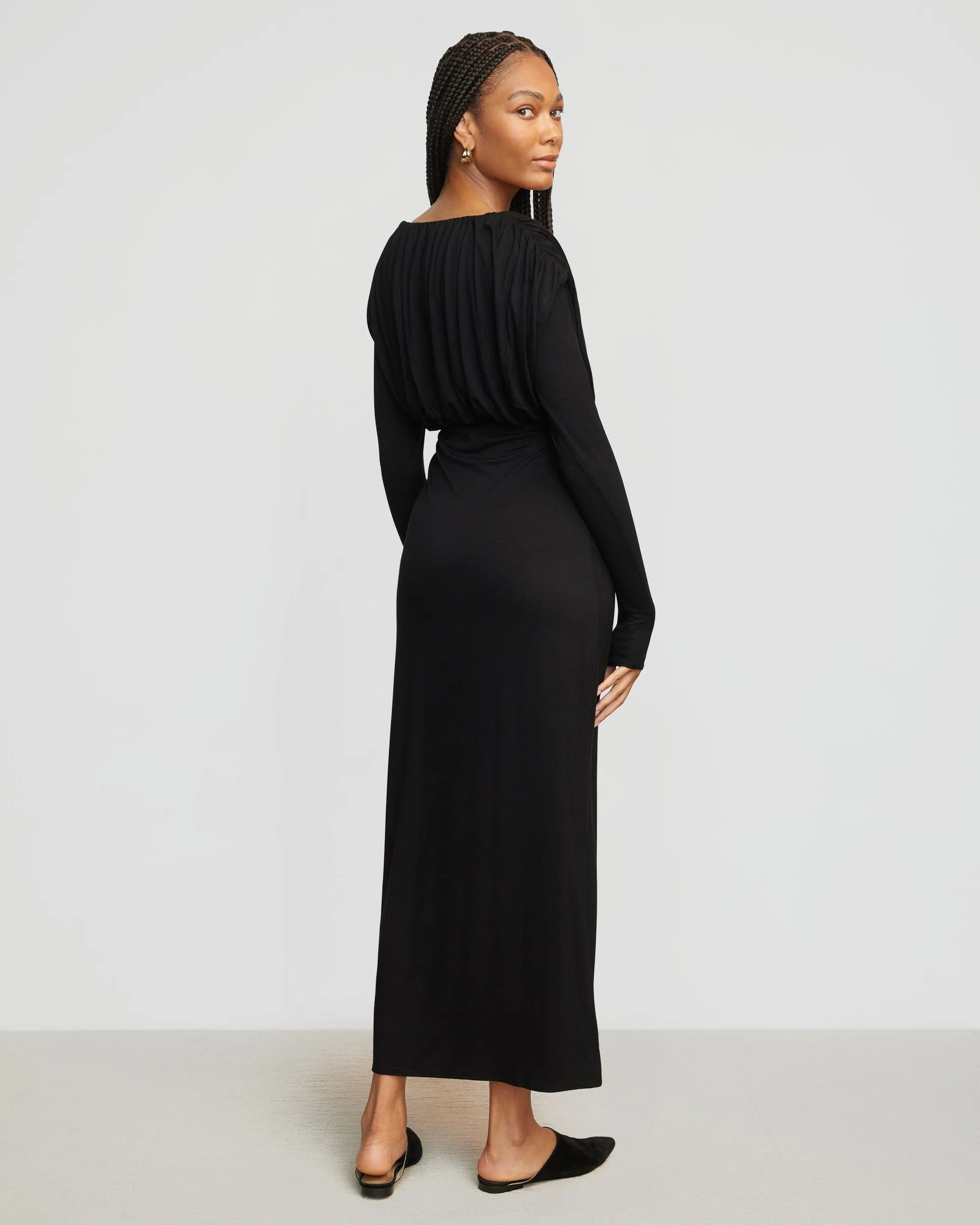 Espe Ruched Long-Sleeve Maxi Dress