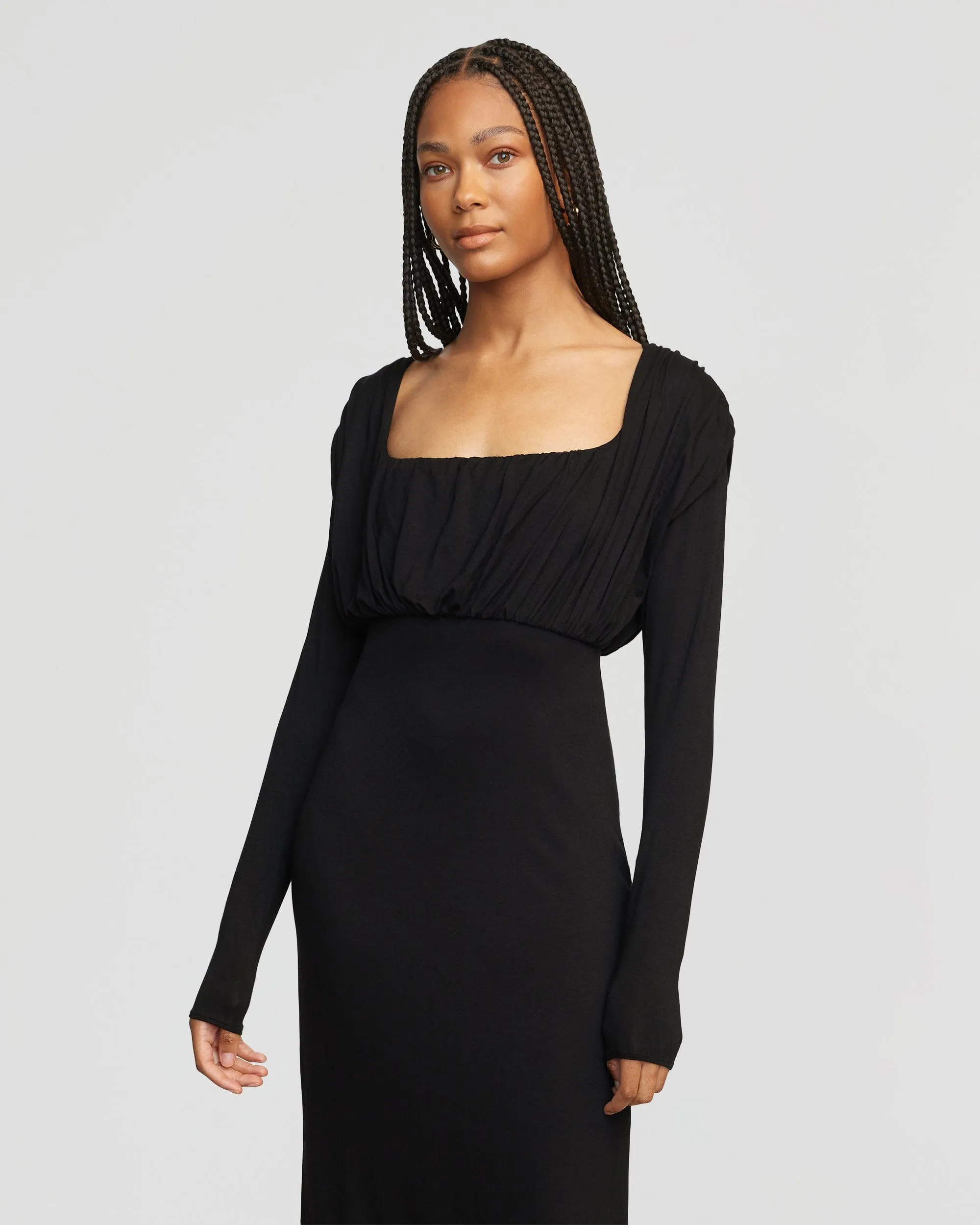 Espe Ruched Long-Sleeve Maxi Dress