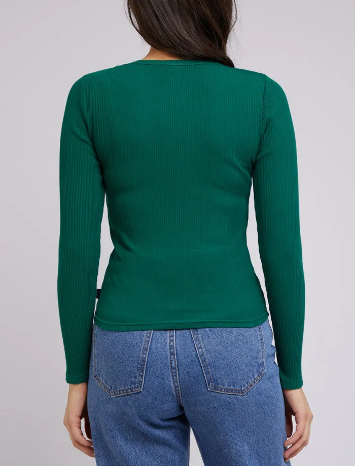 Eve Rib V Neck Long Sleeve Top (Emerald)