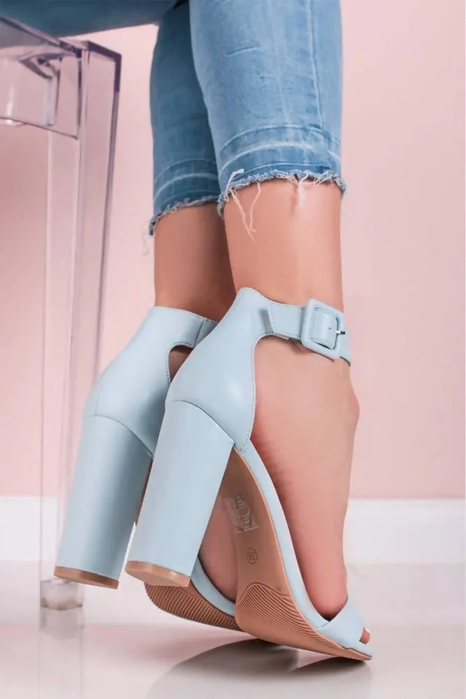 Faux Leather Block Heel Ankle Strap Sandals