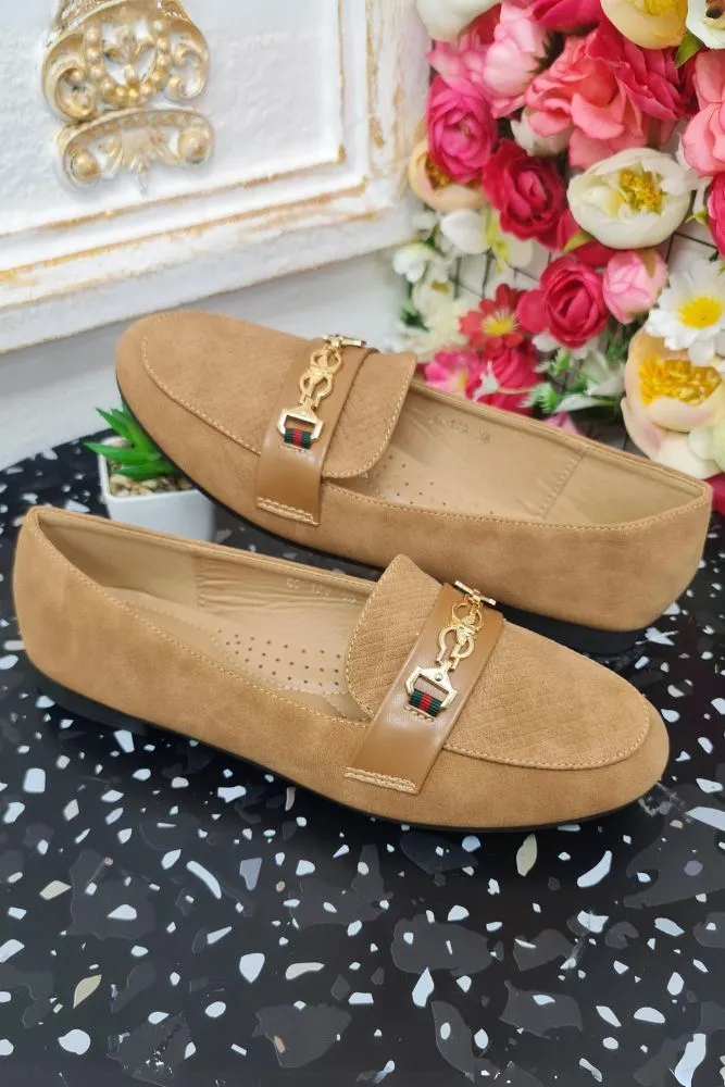 Faux Suede Buckle Round Toe Loafers