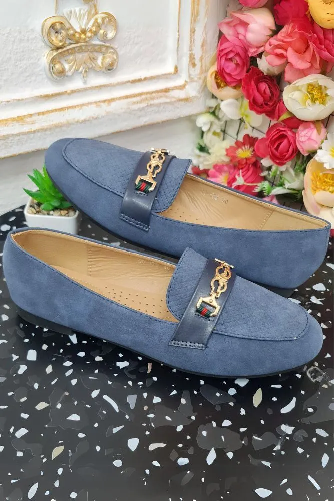 Faux Suede Buckle Round Toe Loafers