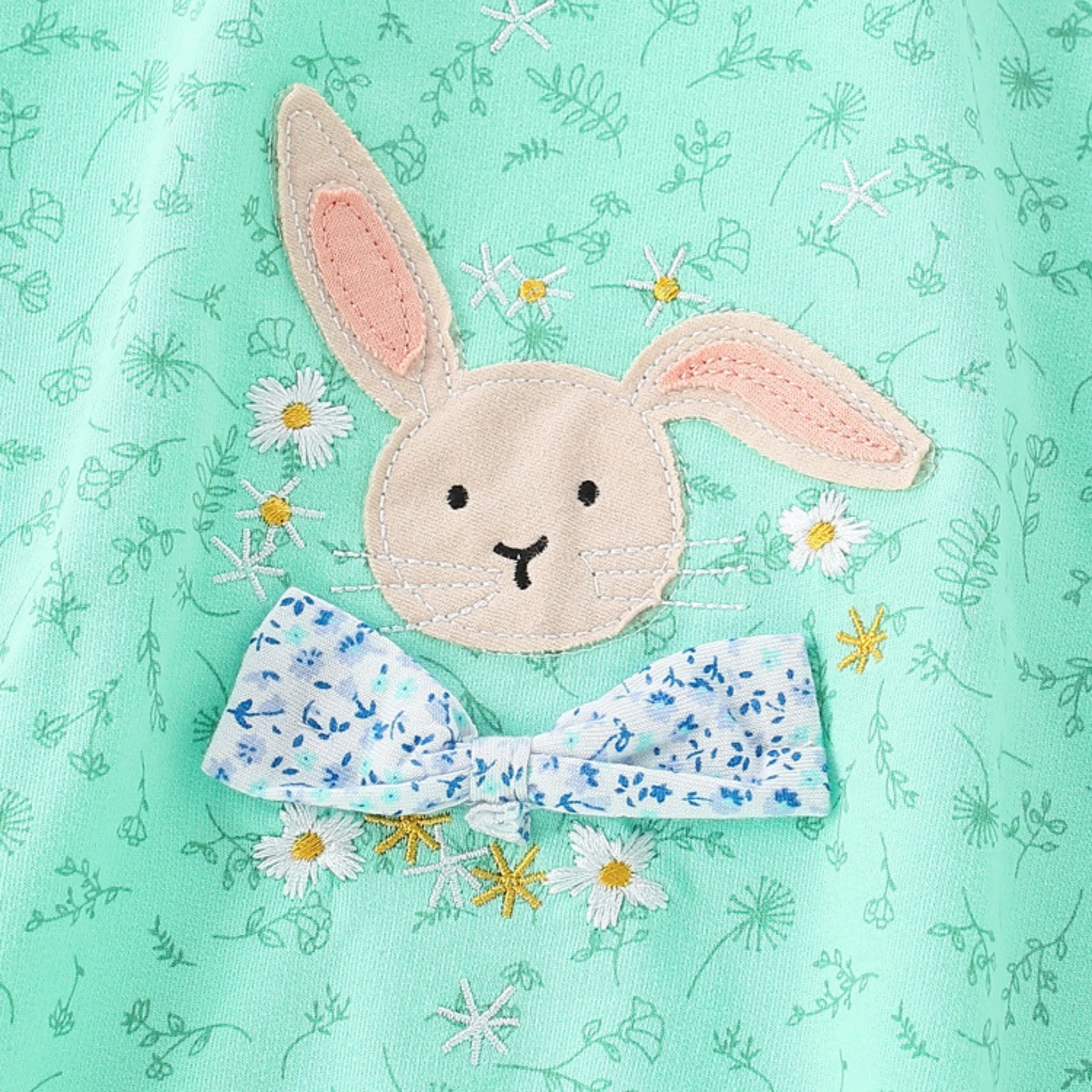 Full Sleeve Cute Bunny with Bow Theme Girls Sweatshirt, Green