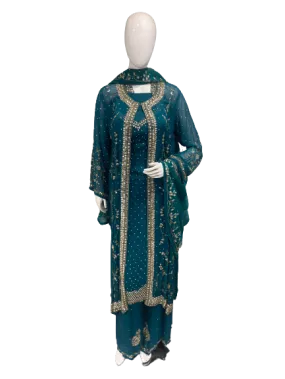 Georgette Unstitched Shirt with Sharara, Jacket and Dupatta