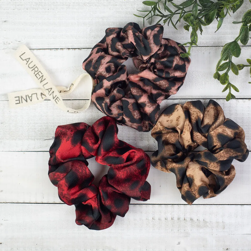 Hair Scrunch Set In Luxe Leopard (Red/Blush/Beige)