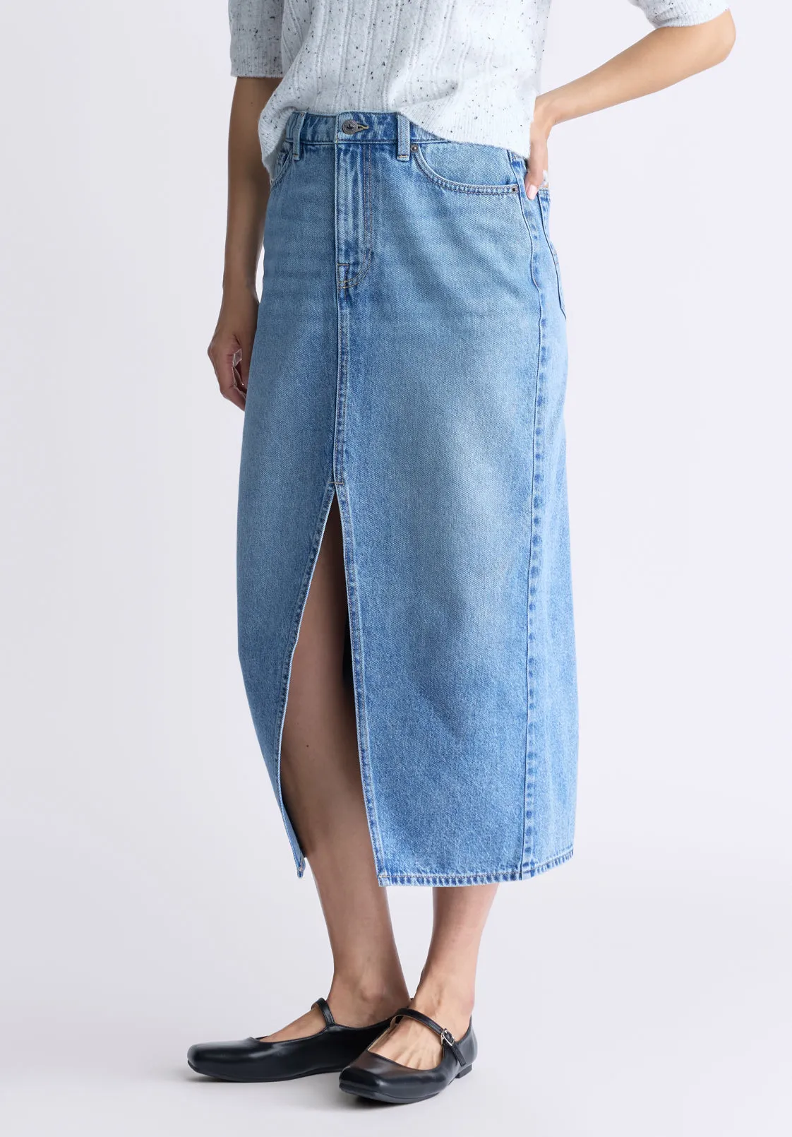 High Rise Samantha Women's Denim Skirt, Sanded Medium Indigo - BL16008