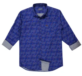 JDC Boy's Blue Printed Shirt