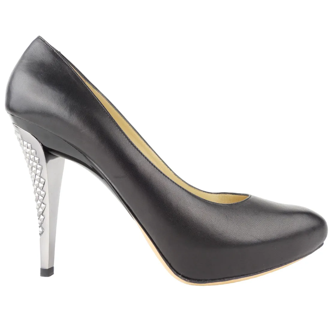 Jimmy Choo Black Leather and Silver Metallic Spike Heel Platform Pump - 40