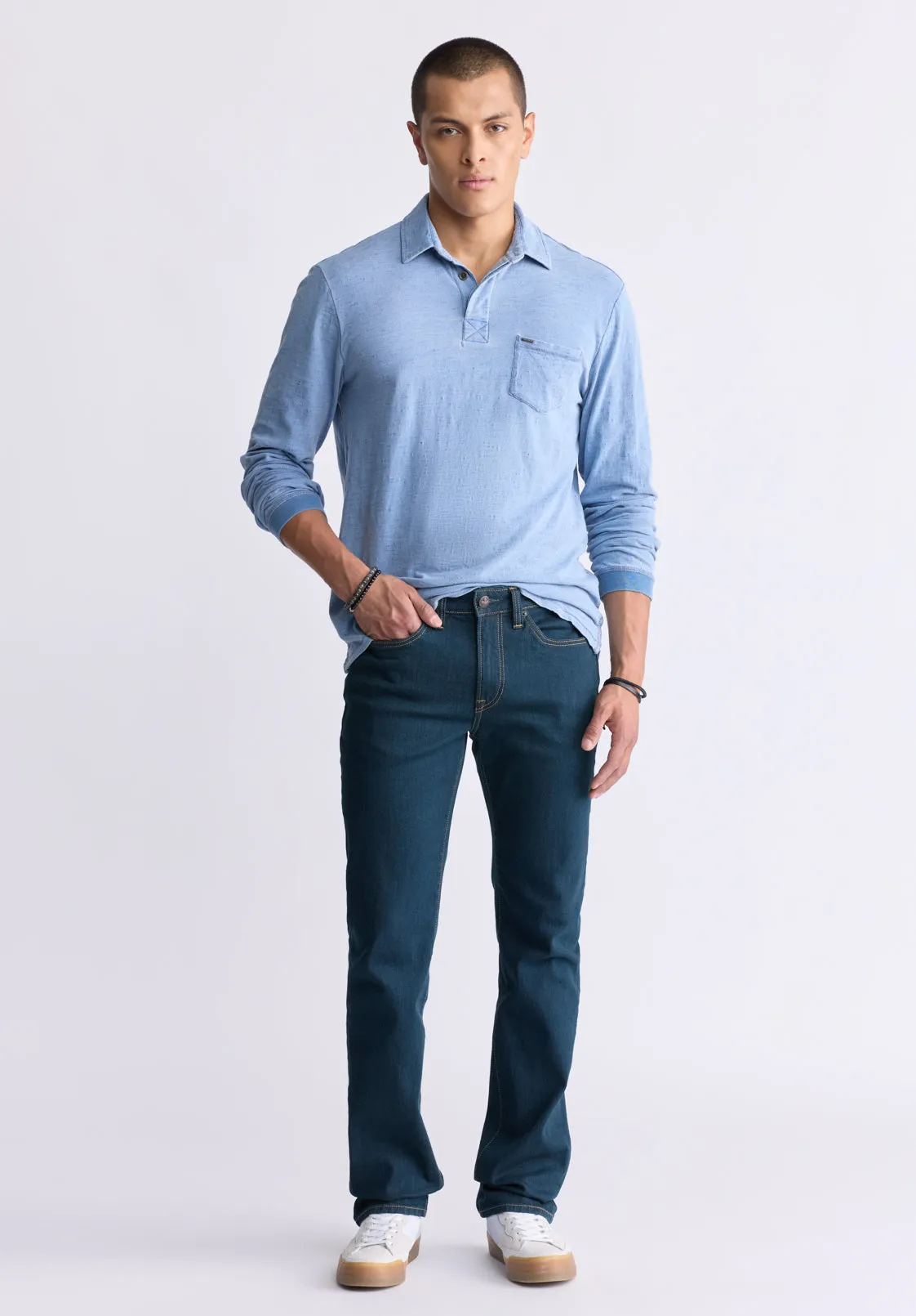 Kimmy Men's Long-Sleeve Polo with Pocket, Blue - BM24492