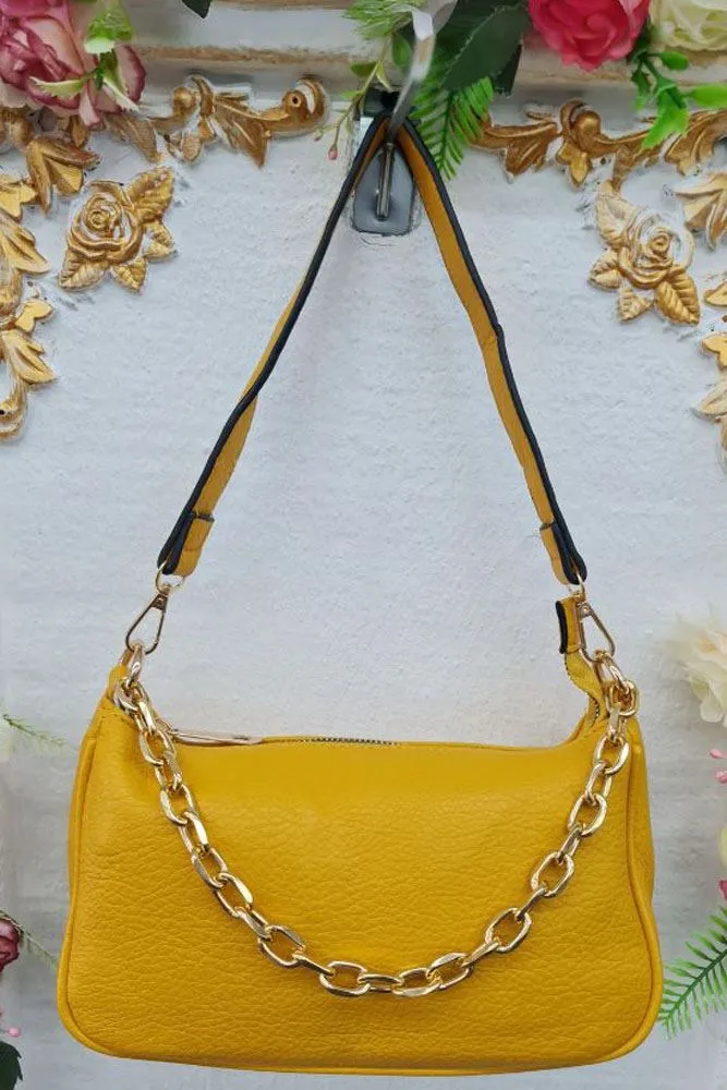 Leather Crescent Chain Shoulder Bag