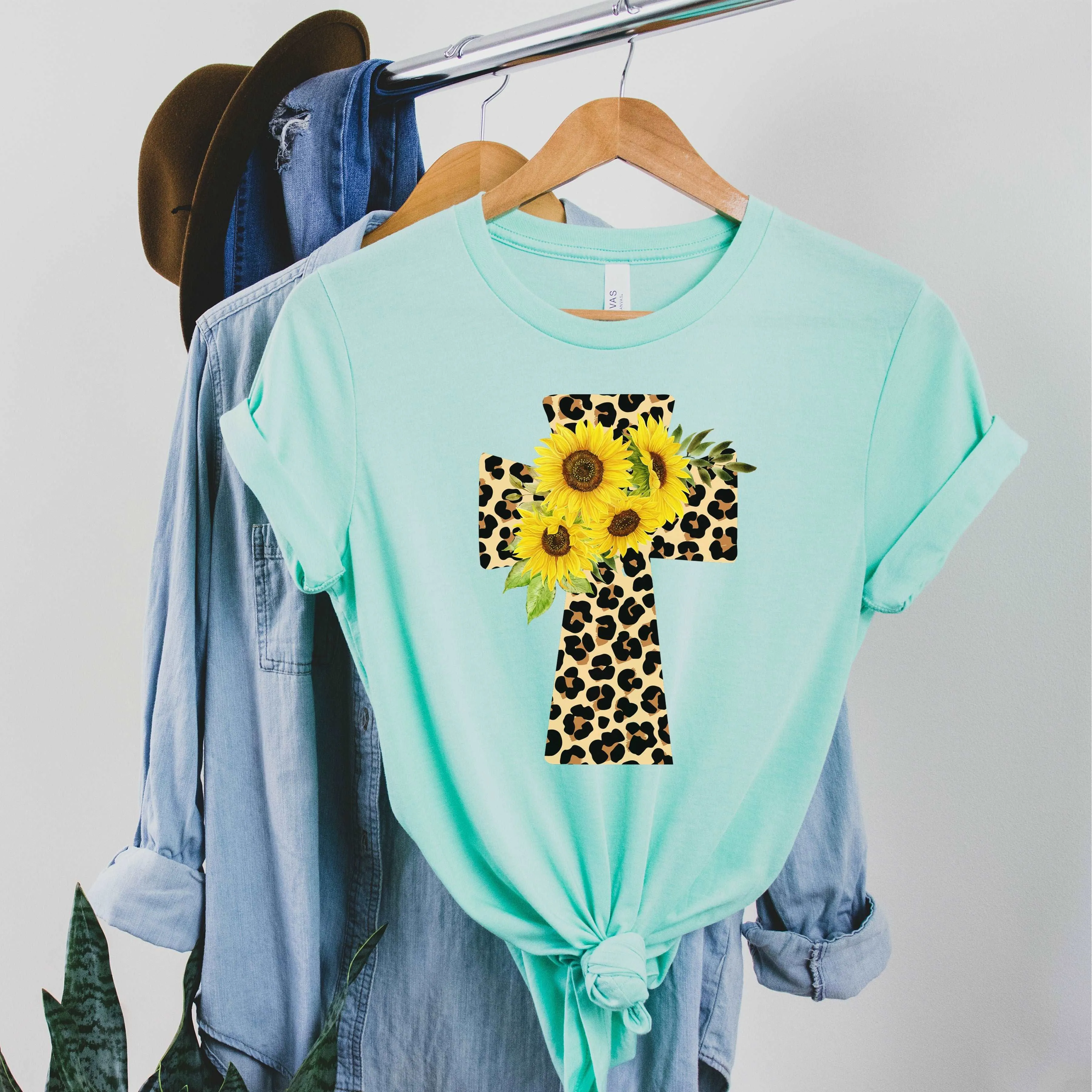 Leopard & Sunflower Cross