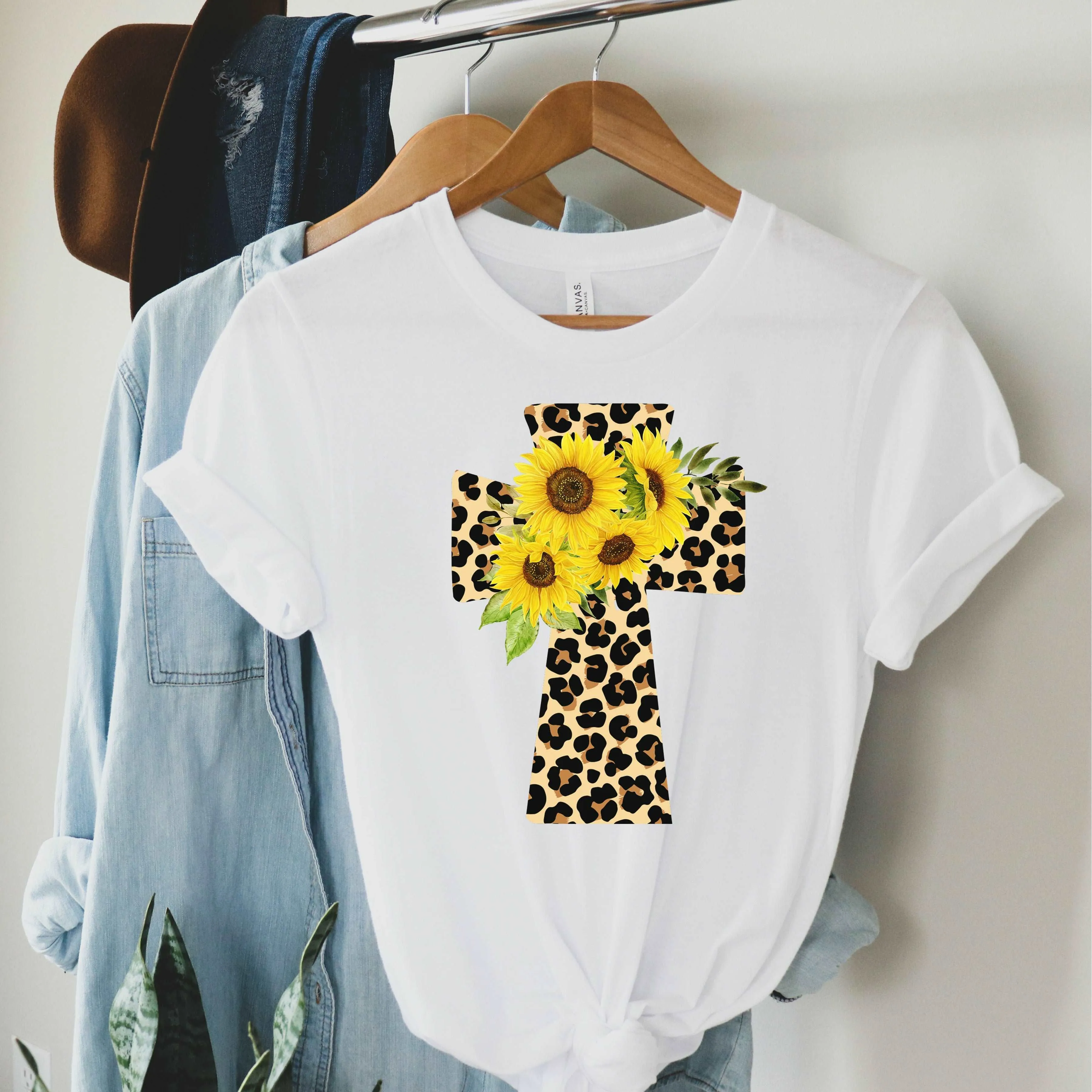 Leopard & Sunflower Cross