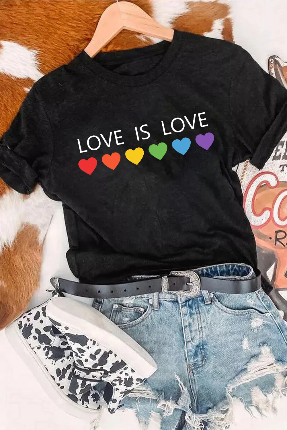 Love is Love Women's Rainbow Graphic Tees Crew Neck Gay Pride Shirts