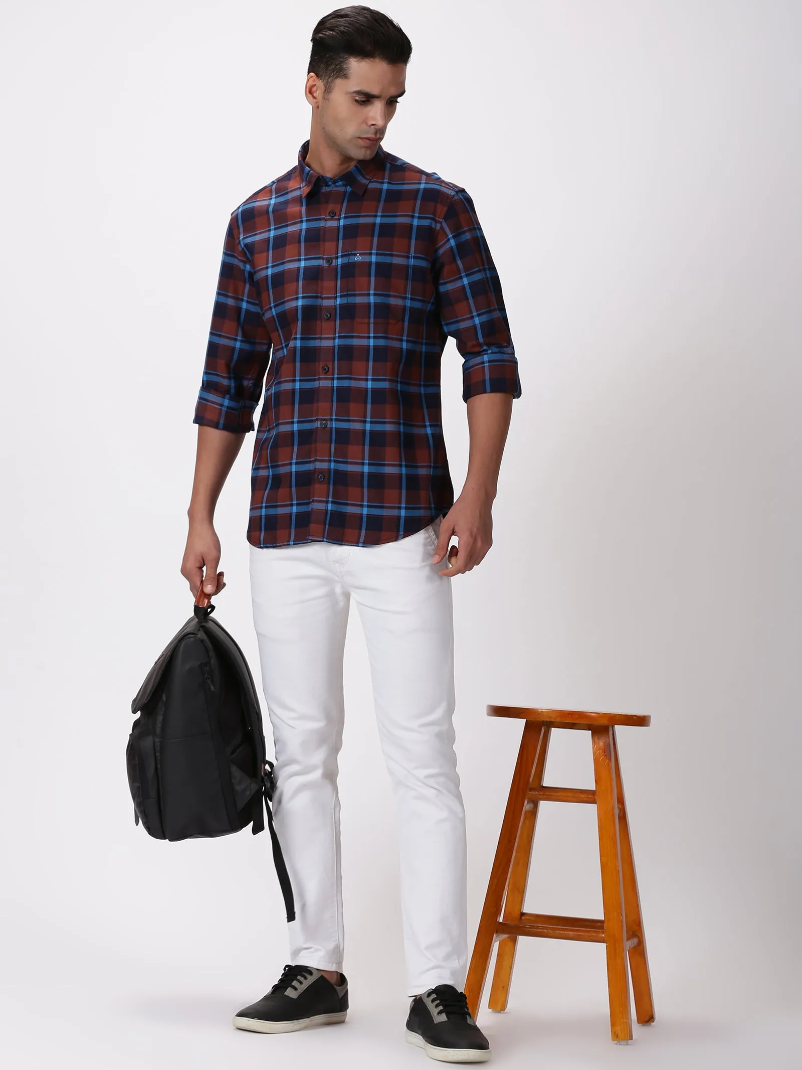 MEN'S BROWN CHECKS SLIM FIT SHIRT