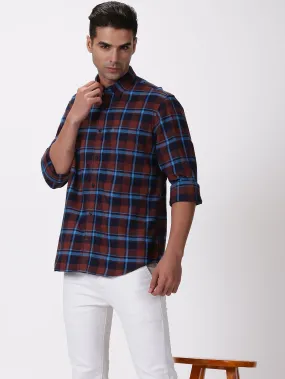 MEN'S BROWN CHECKS SLIM FIT SHIRT