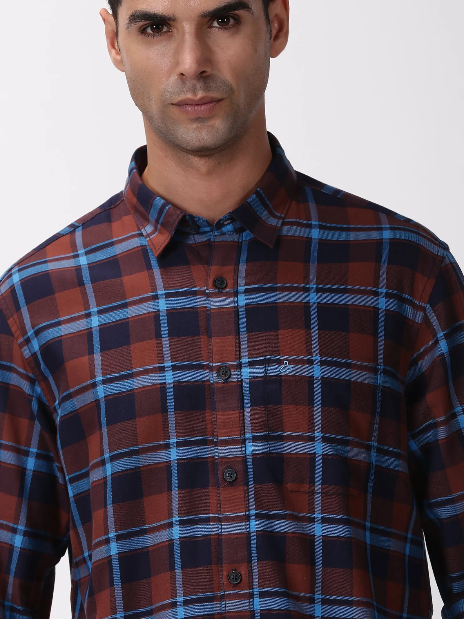 MEN'S BROWN CHECKS SLIM FIT SHIRT