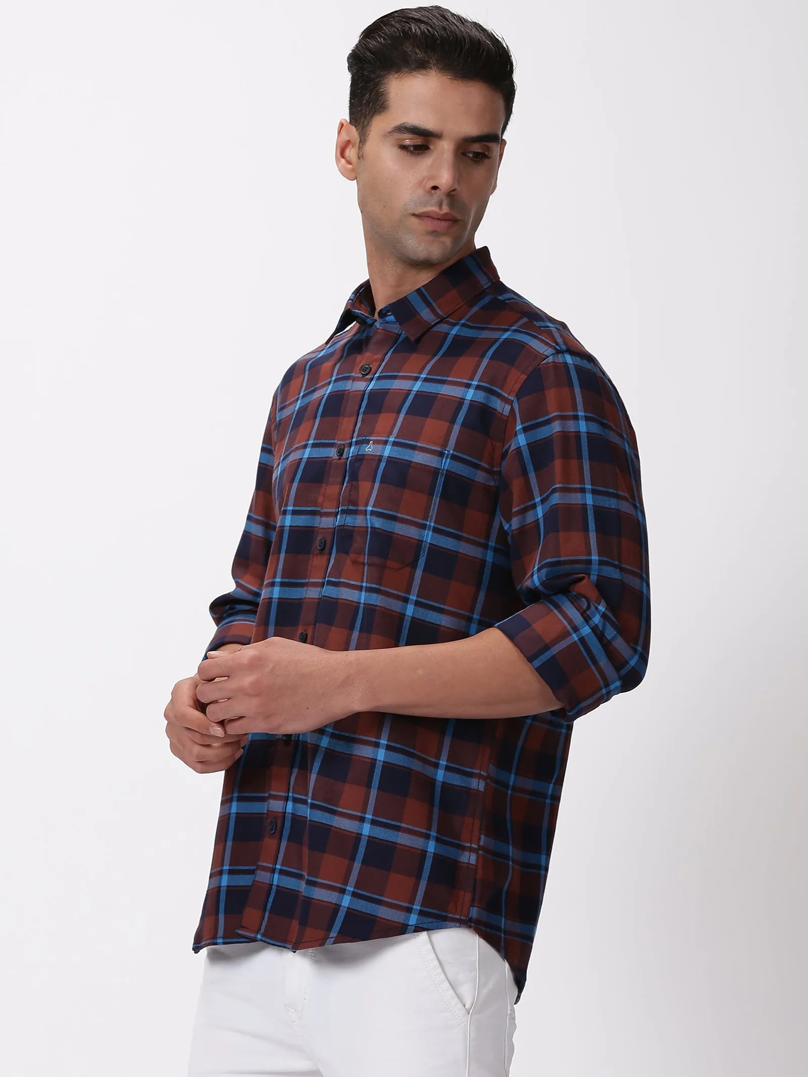 MEN'S BROWN CHECKS SLIM FIT SHIRT