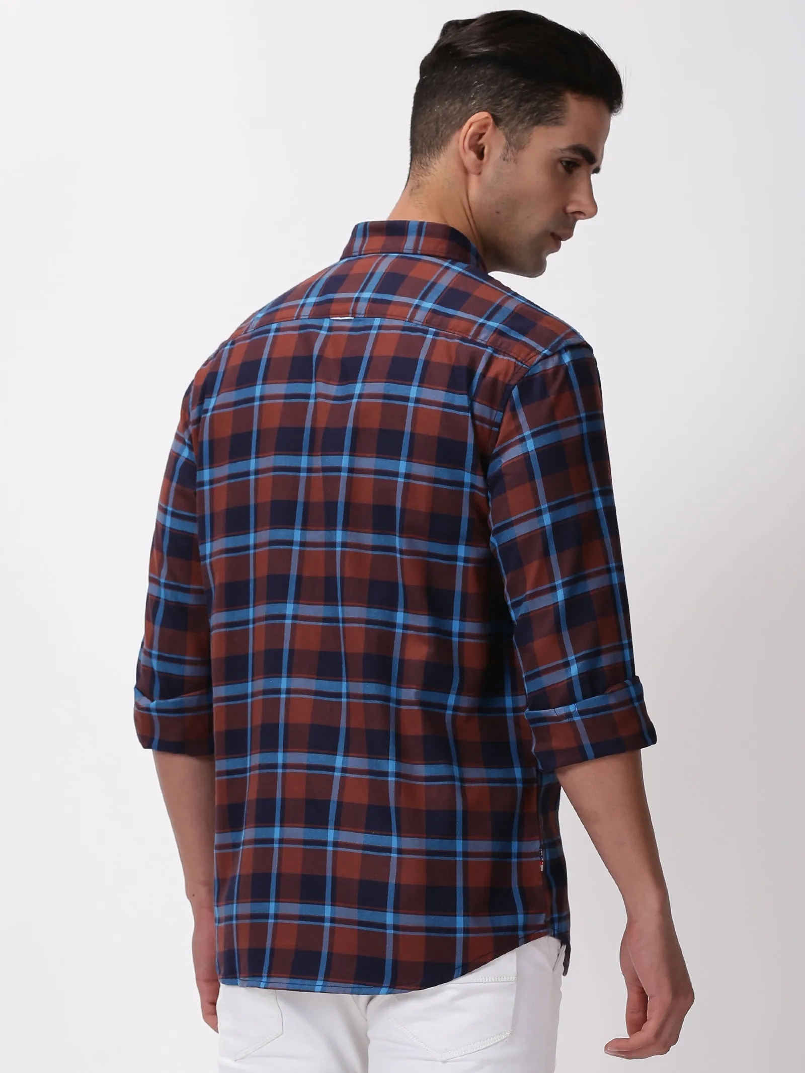 MEN'S BROWN CHECKS SLIM FIT SHIRT