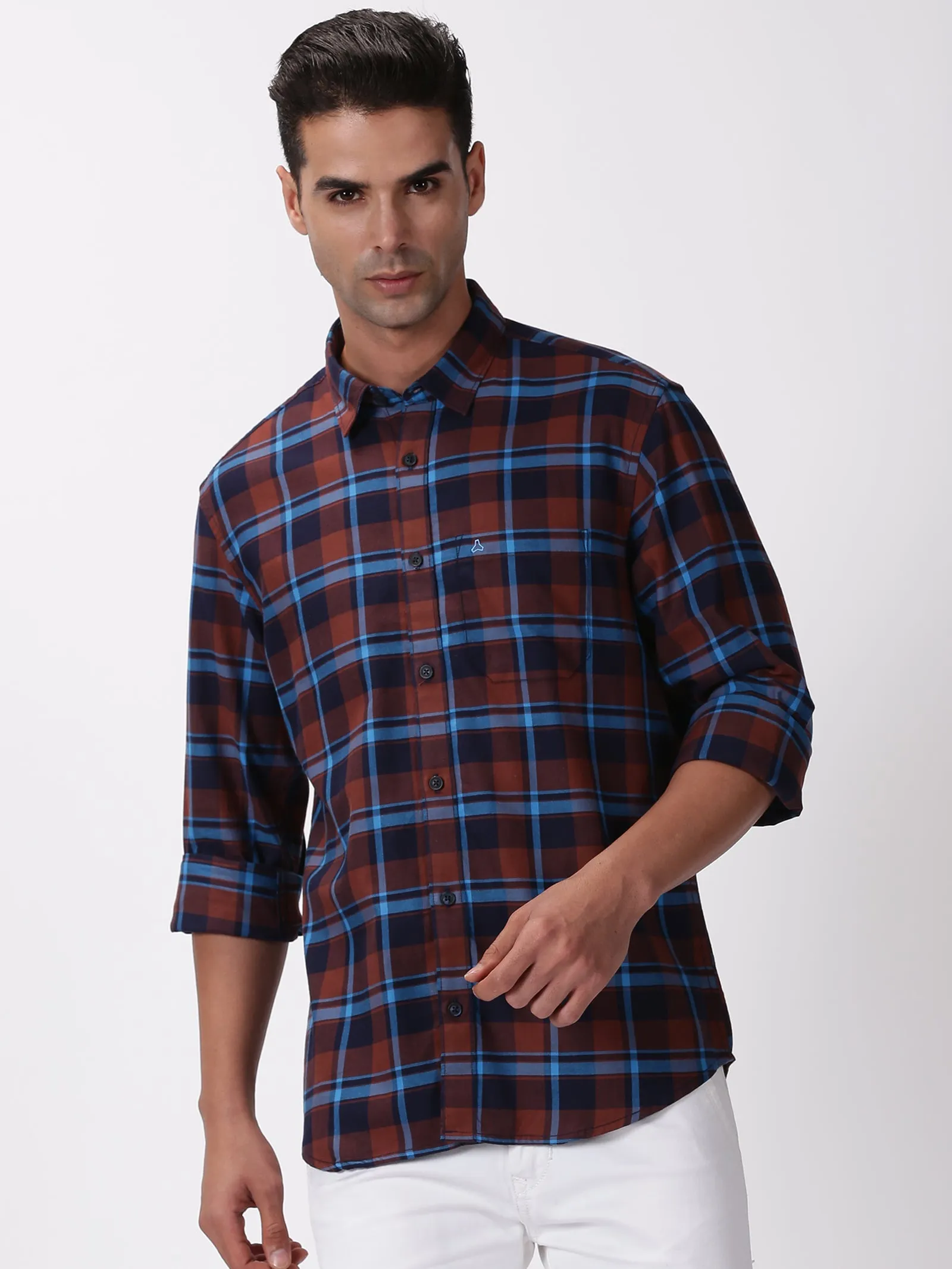 MEN'S BROWN CHECKS SLIM FIT SHIRT