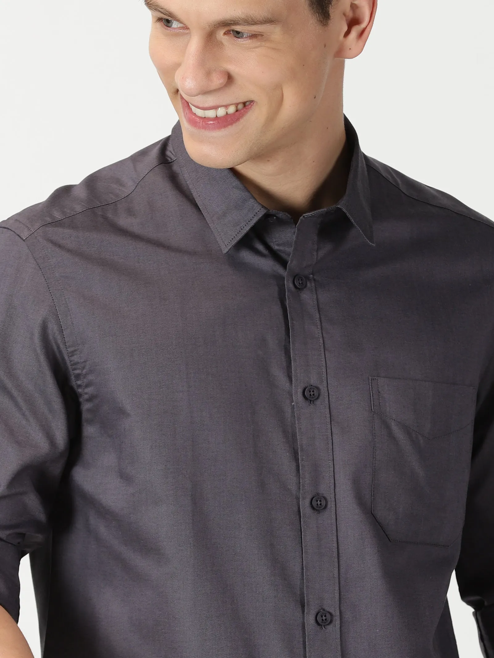 MEN'S  DK GREY PLAIN SLIM FIT SHIRT