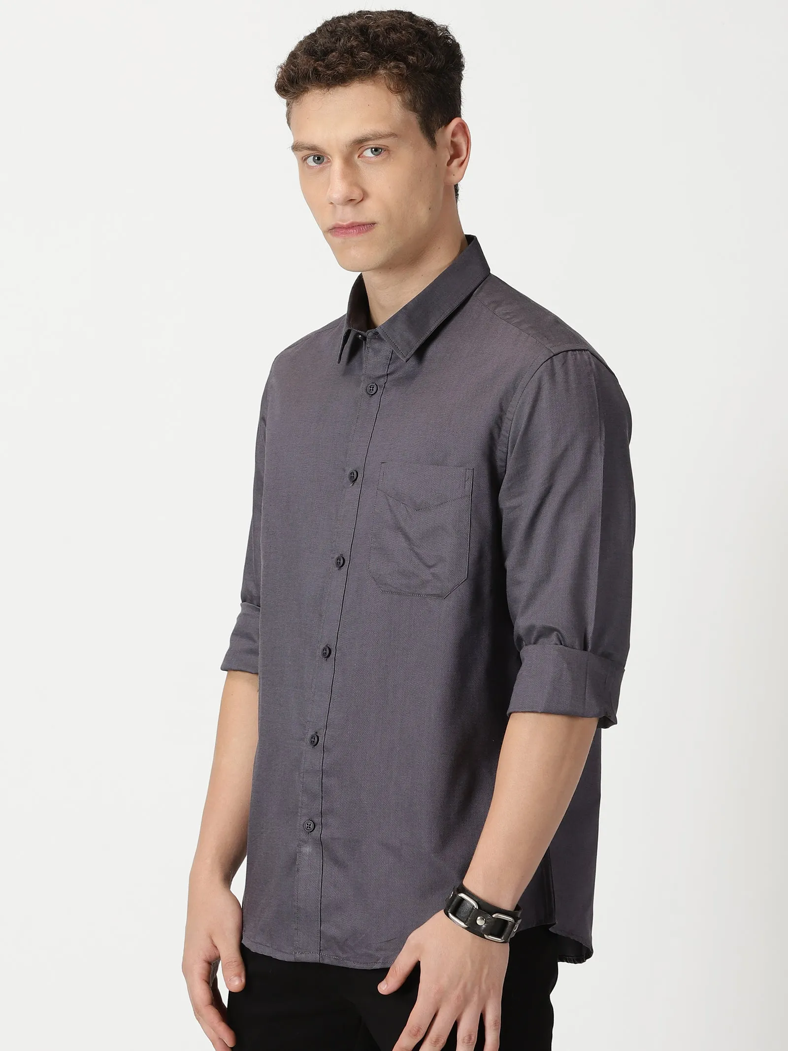 MEN'S  DK GREY PLAIN SLIM FIT SHIRT