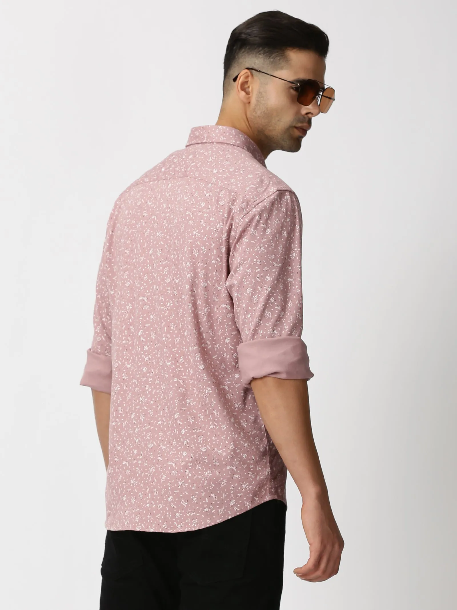 MEN'S DK PINK PRINT SLIM FIT SHIRT