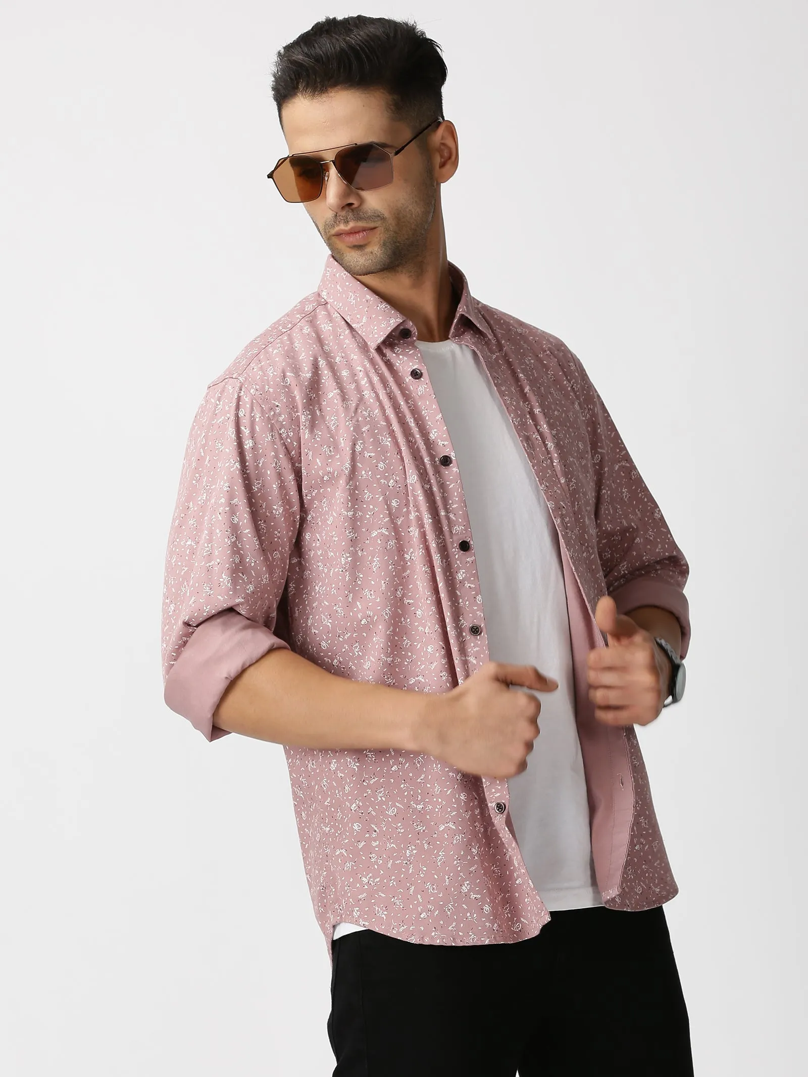 MEN'S DK PINK PRINT SLIM FIT SHIRT