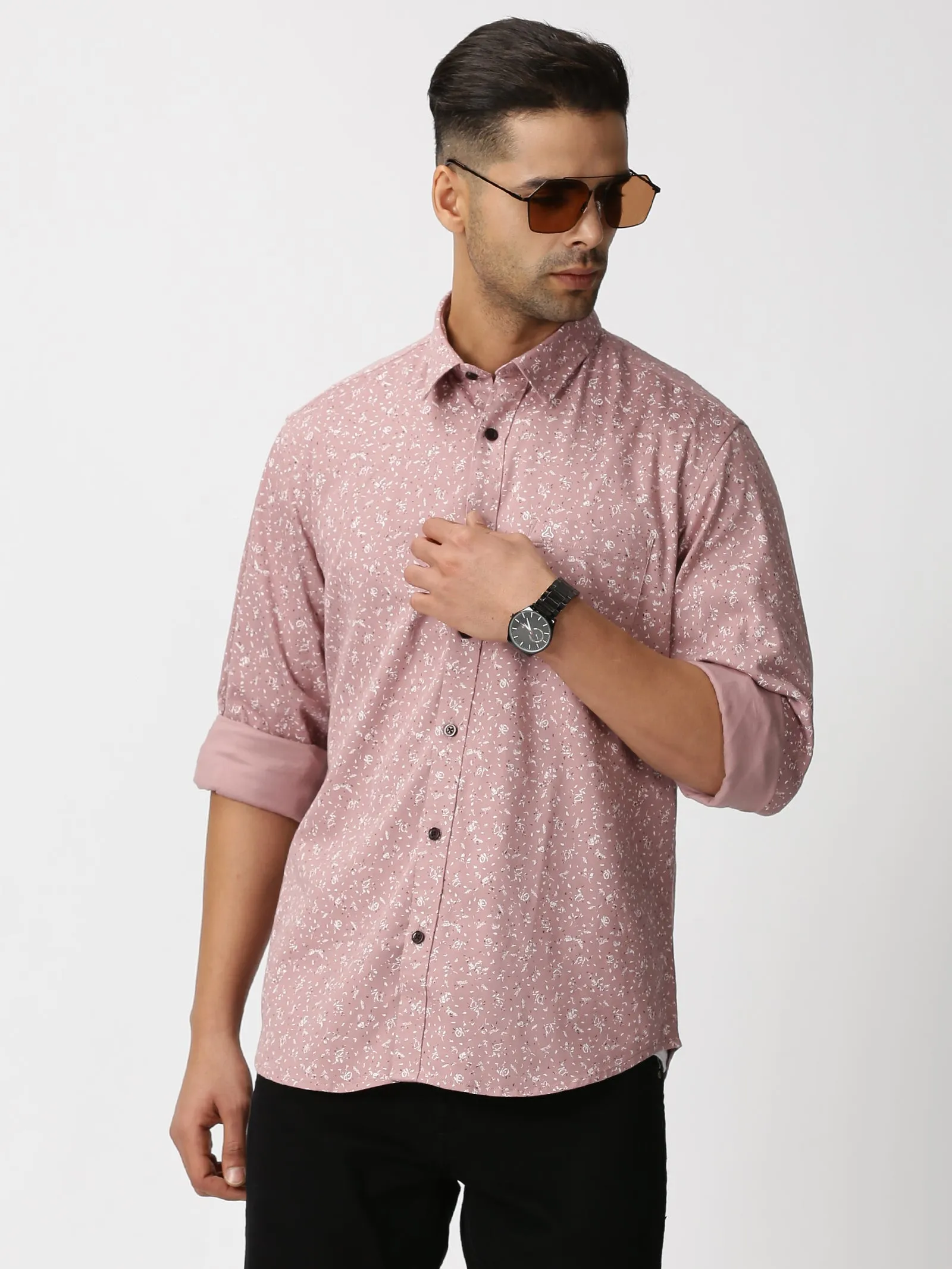 MEN'S DK PINK PRINT SLIM FIT SHIRT