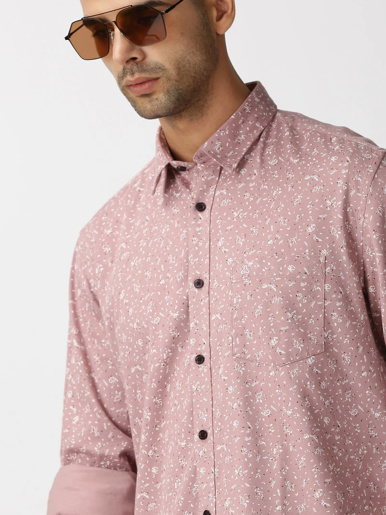 MEN'S DK PINK PRINT SLIM FIT SHIRT