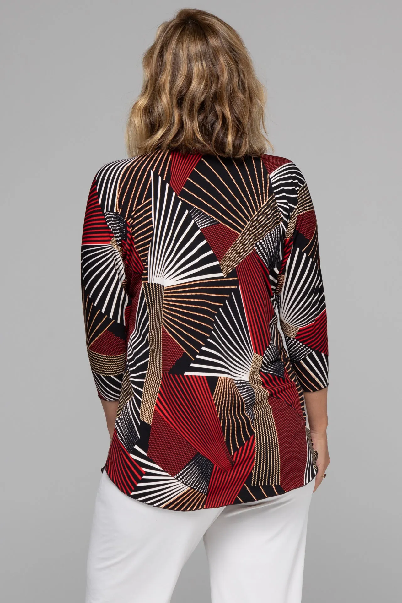 Merlot Print 3/4 Sleeve Jersey Top