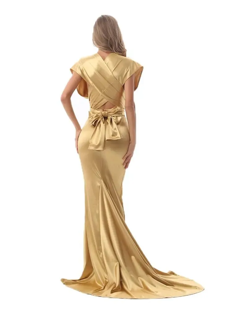 Mermaid Satin Floor Length Bodycon Backless Maxi Dress