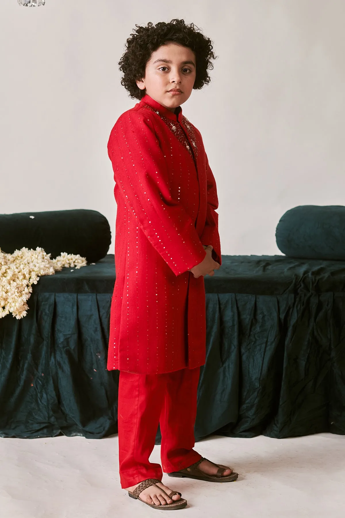 Mirza- Crimson Red Sherwani