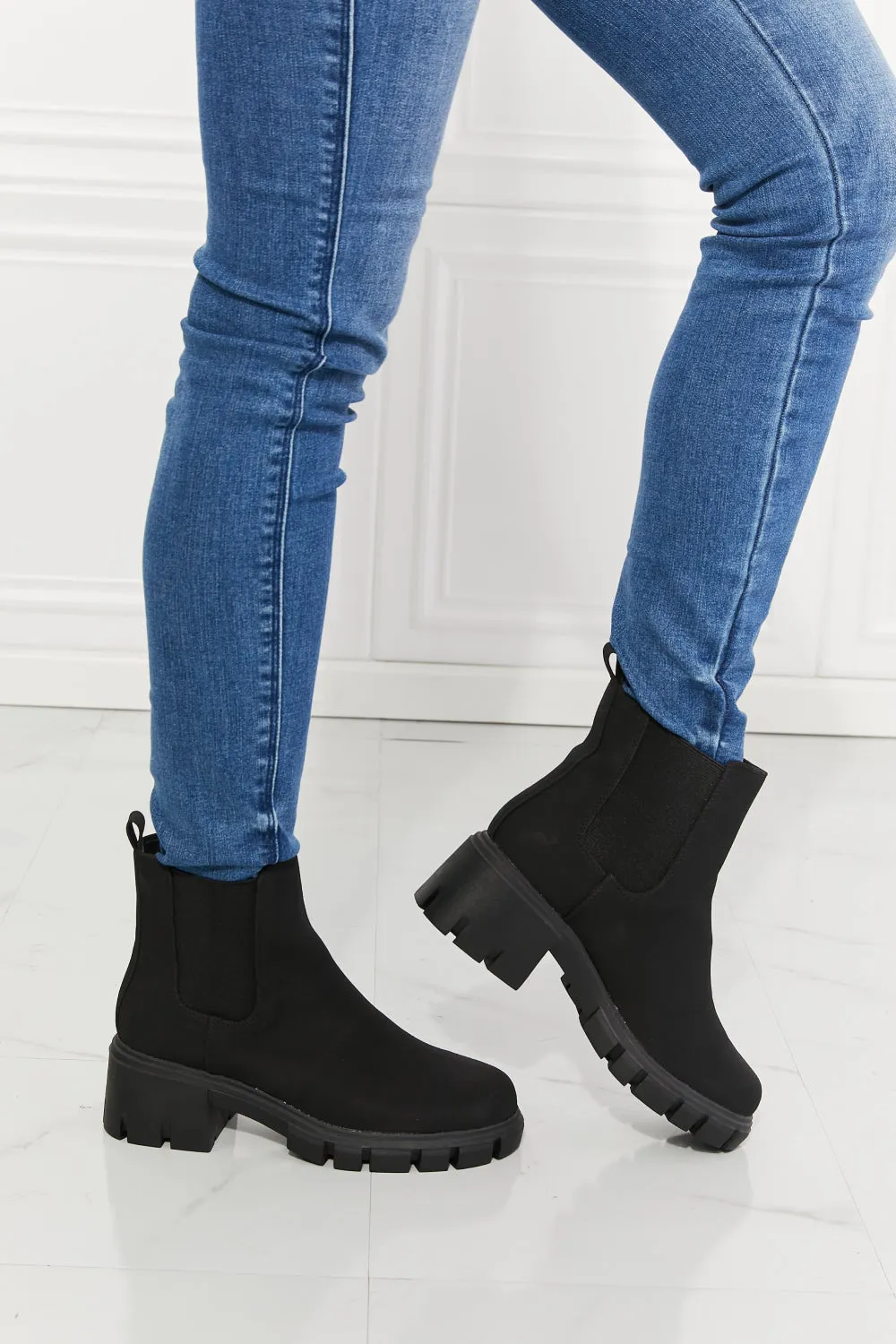 MM Shoes, Work For It Matte Lug Sole Chelsea Boots in Black